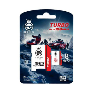 کارت حافظه MicroSDHC کوئین تک مدل TURBO-667X کلاس 10 استاندارد U1 سرعت 100MB/S ظرفیت 8 گیگابایت به همراه آداپتور SD