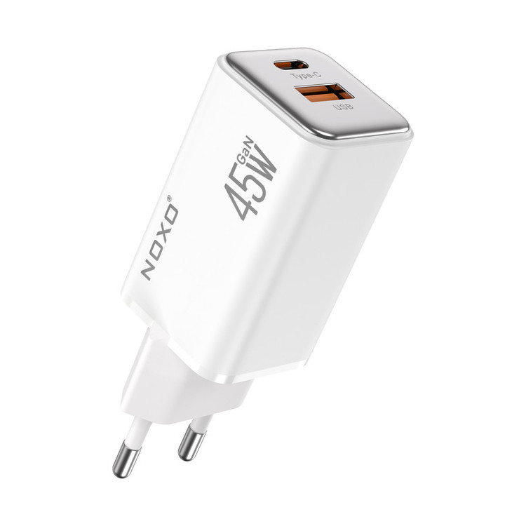 شارژر دیواری 45 وات دو پورت نوکسو مدل CHN‑8 GaN به همراه کابل usb‑C