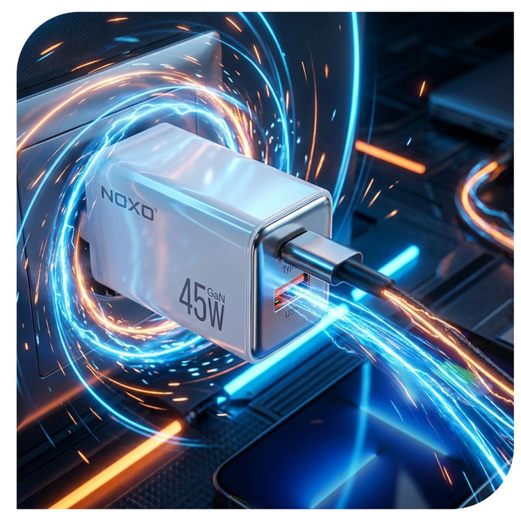شارژر دیواری 45 وات دو پورت نوکسو مدل CHN‑8 GaN به همراه کابل usb‑C