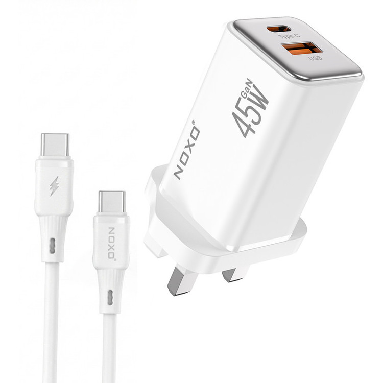 شارژر دیواری 45 وات دو پورت نوکسو مدل CHN‑8 UK به همراه کابل usb‑C