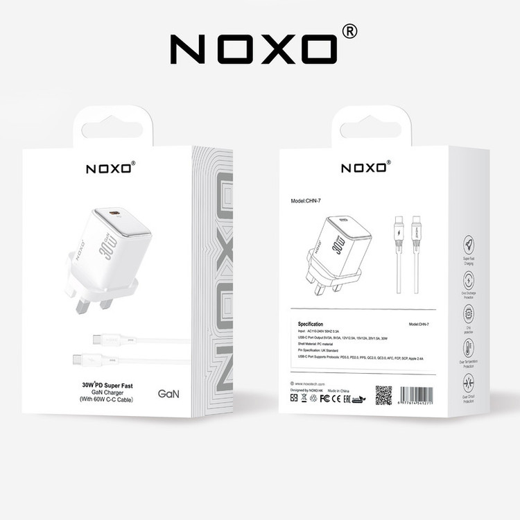 شارژر دیواری 30 وات نوکسو مدل CHN‑7 GaN به همراه کابل usb‑C